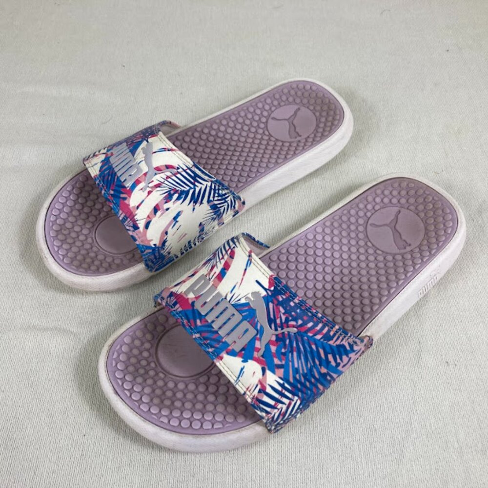 Puma Women’s Slide Sandals Tropical Print Pink Purple Size 8
